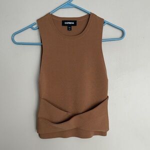 Express Brown Ribbed Knit Sleeveless Tank Top XS Twist Hem